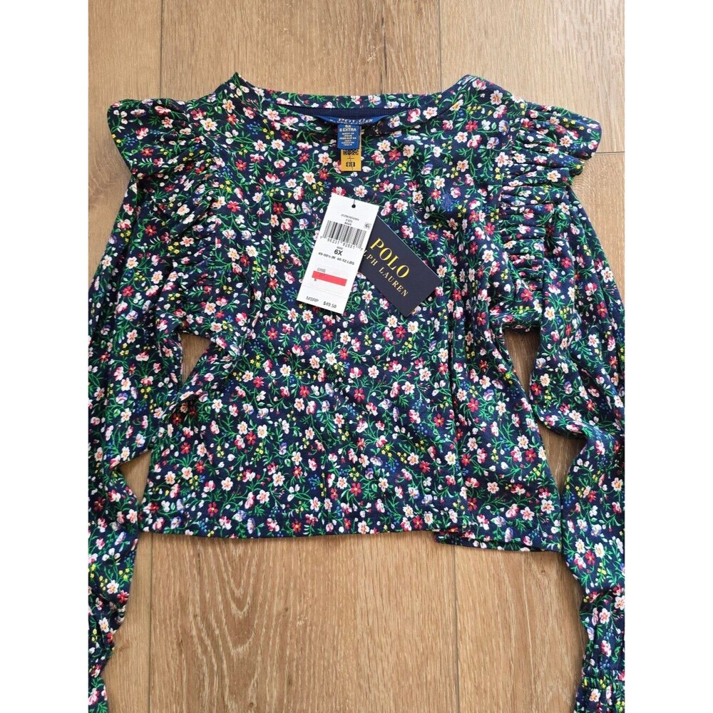 Polo Ralph Lauren Girls Floral Ruffled Cotton Modal Top Size 6X